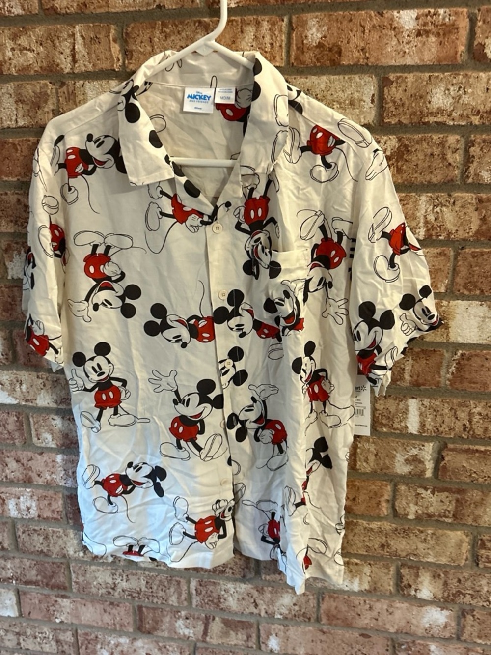 Men’s Medium Disney Mickey Mouse White Short-Sleeve Button-Up Shirt